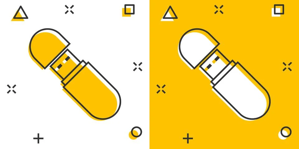 Usb drive icon in comic style. Flash disk vector cartoon illustration on whit Stockillustratie