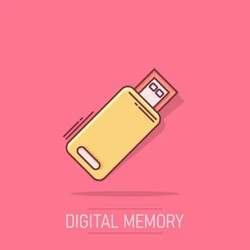 Usb drive icon in comic style. Flash disk vector cartoon illustration on is.. Stockillustratie