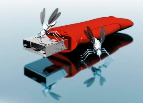 USB drive with nano bugs, artwork Stock Illustration