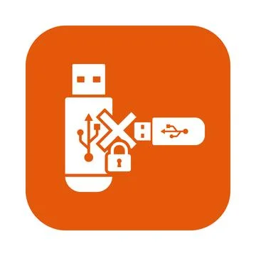 USB drive security icon with padlock and cross for protection. Ilustração Stock