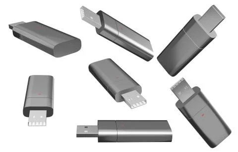 USB flash drive 3D illustrations isolated on white background.with Clipping P Stock Illustration