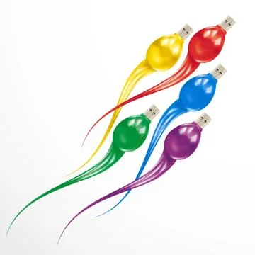 Usb flash drive attack. colorful information concept isolated on white backgr Stock Illustration