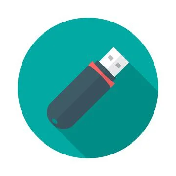 USB flash drive circle icon with long shadow. Flat design style. Stock Illustration