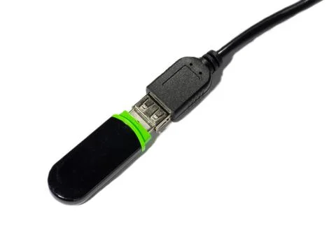 USB flash drive connected cable isolate Stock Photos
