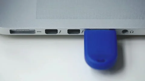 Usb flash drive connected to a laptop Stock Footage 44390393