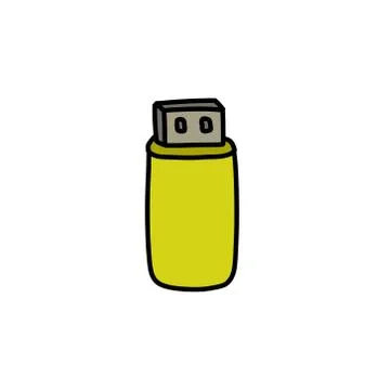 Usb flash drive doodle icon, vector color illustration Stock Illustration