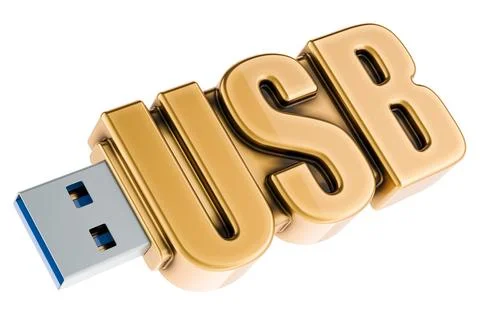 USB flash drive, golden. 3D rendering Stockillustratie