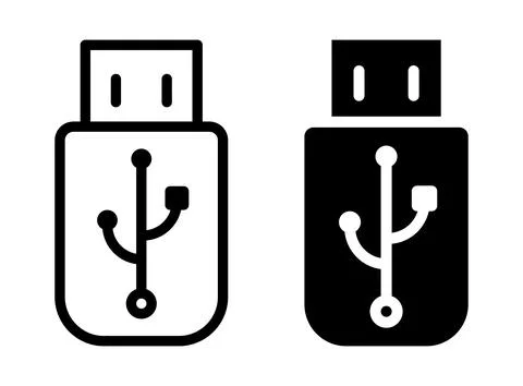 USB Flash Drive Icon in Black and White with Detailed Design Elements Stock Illustration