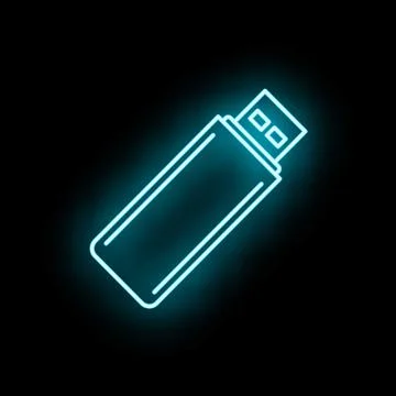 Usb flash drive icon with glowing blue neon light Stock Illustration