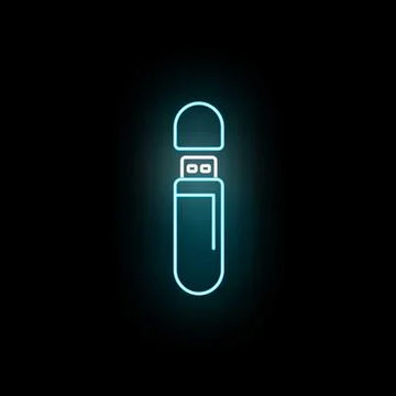 Usb flash drive icon glowing in neon blue Stock Illustration