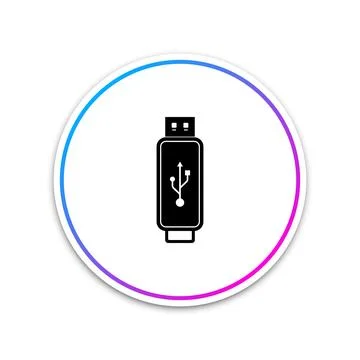 USB flash drive icon isolated on white background. Circle white button. Vector 스톡 일러스트