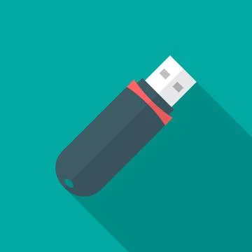 USB flash drive icon with long shadow. Flat design style. Stock Illustration