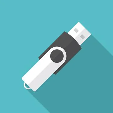 USB flash drive icon with long shadow. Flat design style. Illustrazione stock