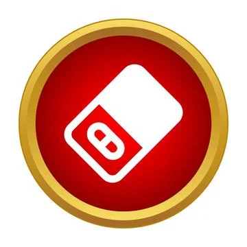 Usb flash drive icon with red circle and gold border Stock Illustration