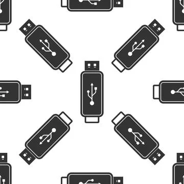 USB flash drive icon seamless pattern on white background. Vector Illustration Stock Illustration
