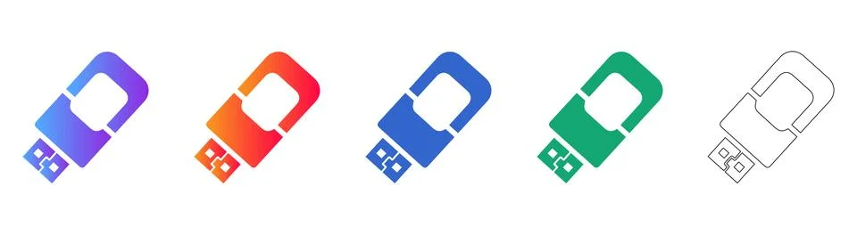 USB Flash Drive Icon Set for Data Storage and Technology Stock Illustration
