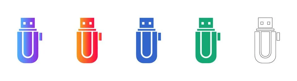 USB Flash Drive Icon Set 库存插图