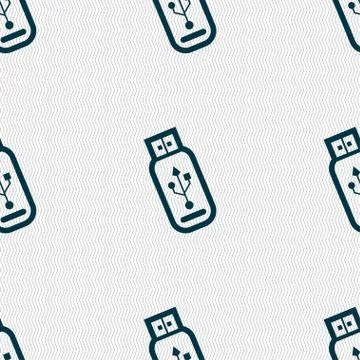 Usb flash drive icon sign. Seamless pattern with geometric texture. Stock Illustration