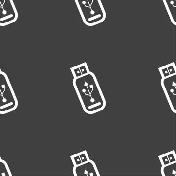 Usb flash drive icon sign. Seamless pattern on a gray background. Stock Illustration