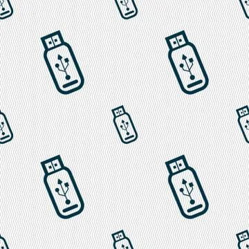 Usb flash drive icon sign. Seamless pattern with geometric texture. Stock Illustration