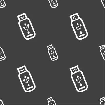 Usb flash drive icon sign. Seamless pattern on a gray background. Stock Illustration