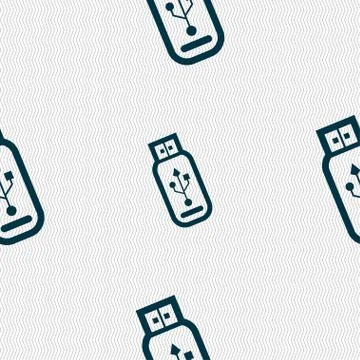 Usb flash drive icon sign. Seamless pattern with geometric texture. Stockillustratie