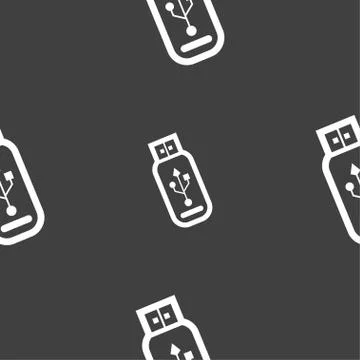 Usb flash drive icon sign. Seamless pattern on a gray background. Stockillustratie