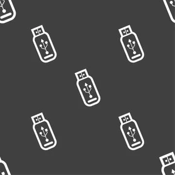 Usb flash drive icon sign. Seamless pattern on a gray background. Stockillustratie