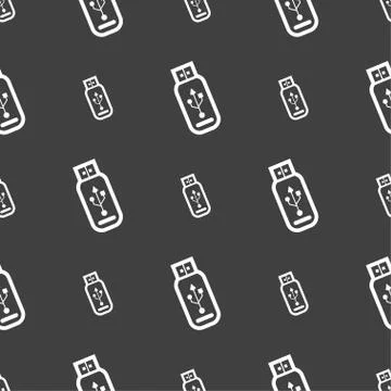 Usb flash drive icon sign. Seamless pattern on a gray background. Stockillustratie