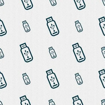 Usb flash drive icon sign. Seamless pattern with geometric texture. Stockillustratie