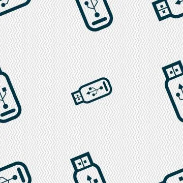 Usb flash drive icon sign. Seamless pattern with geometric texture. Stockillustratie