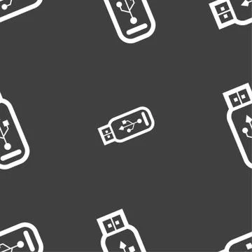Usb flash drive icon sign. Seamless pattern on a gray background. Stock Illustration