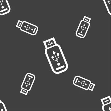 Usb flash drive icon sign. Seamless pattern on a gray background. Stockillustratie