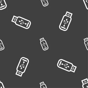 Usb flash drive icon sign. Seamless pattern on a gray background. Stock Illustration