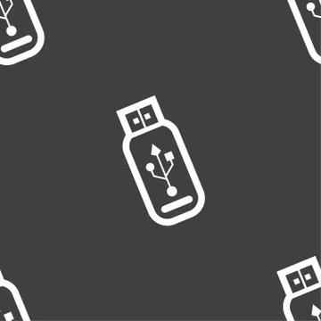 Usb flash drive icon sign. Seamless pattern on a gray background. Stock Illustration