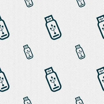 Usb flash drive icon sign. Seamless pattern with geometric texture. Stock Illustration