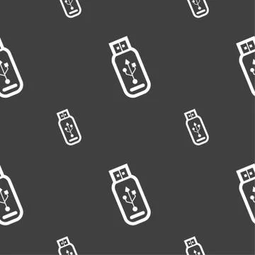 Usb flash drive icon sign. Seamless pattern on a gray background. Stockillustratie