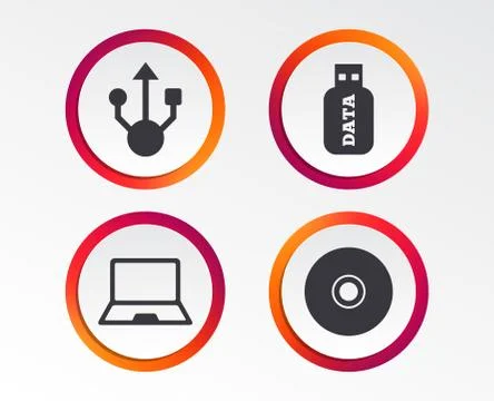 Usb flash drive icons. Notebook or Laptop pc. Stock Illustration