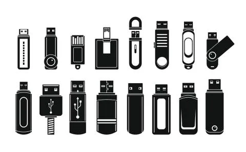 USB flash drive icons set, simple style Stock Illustration