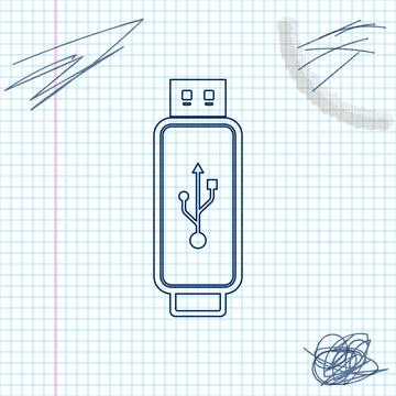 USB flash drive line sketch icon isolated on white background. Vector Stock Illustration