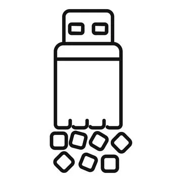 Usb flash drive losing data depicted with squares falling from device outline Stock Illustration