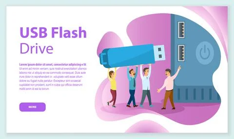 USB flash drive memory device landing page template. Data storage appliance Stock Illustration