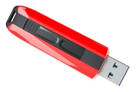 USB flash drive, red color. 3D rendering Illustrazione stock