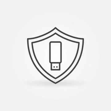 USB Flash Drive in Shield vector outline concept icon 库存插图