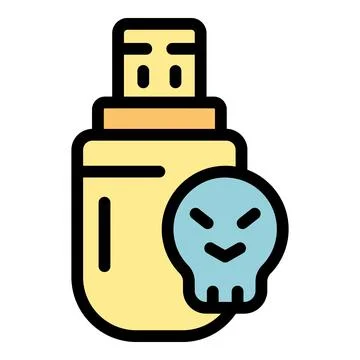 Usb flash drive showing infected files with skull icon 스톡 일러스트