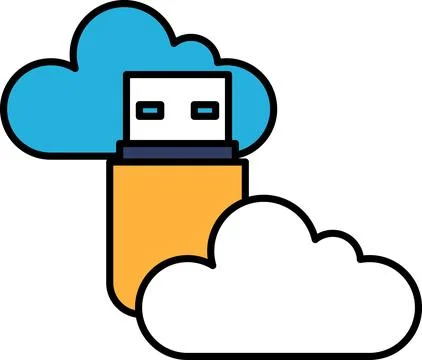 A USB flash drive is shown with a cloud in the background Stock Illustration