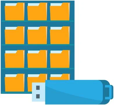 Usb flash drive storage device and file folder cells, uses flash memory and Stock Illustration