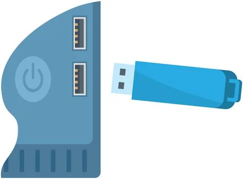 Usb flash drive storage device plugged into socket. Equipment for data and Stock Illustration