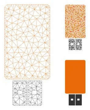 USB Flash Drive Vector Mesh Carcass Model and Triangle Mosaic Icon Illustrazione stock
