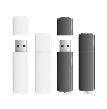 Usb Flash Drive White and Black Open or Close. Vector 스톡 일러스트